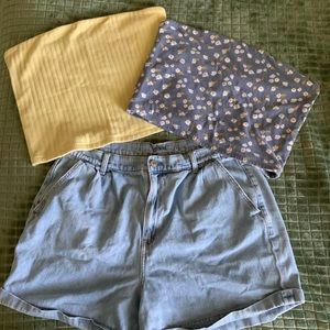 American Eagle mom short and 2 tube tops